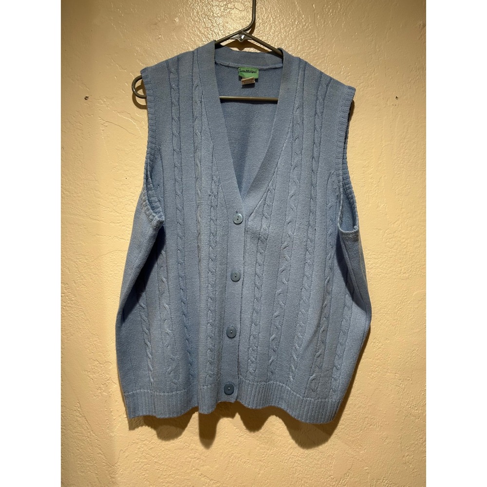Sara Morgan Womens Light Blue Cable Knit Button Front V-Neck Sweater Vest XX